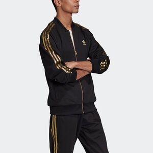 NWT Adidas Originals SST 24 Track Suit Black Gold Metallic–Jacket & Pants -Small